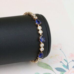 "Elegant Blue Teardrop & Round CZ Rose Gold Bracelet, XPBL1027